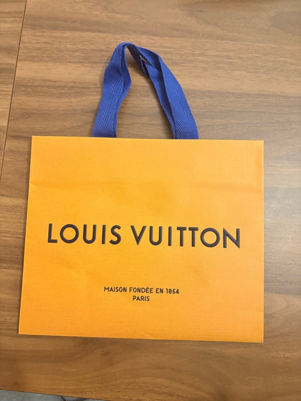 Louis Vuitton Orange Bag with Blue Ribbon Handles